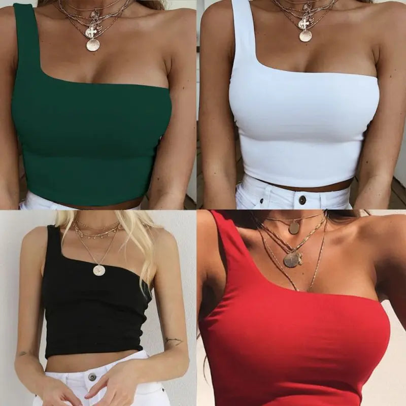 Ennimo One Shoulder Crop Tops